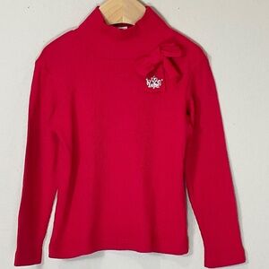 Floriane Red Mock Turtleneck with Bow and Diamanté’ Crown Accent Size 3